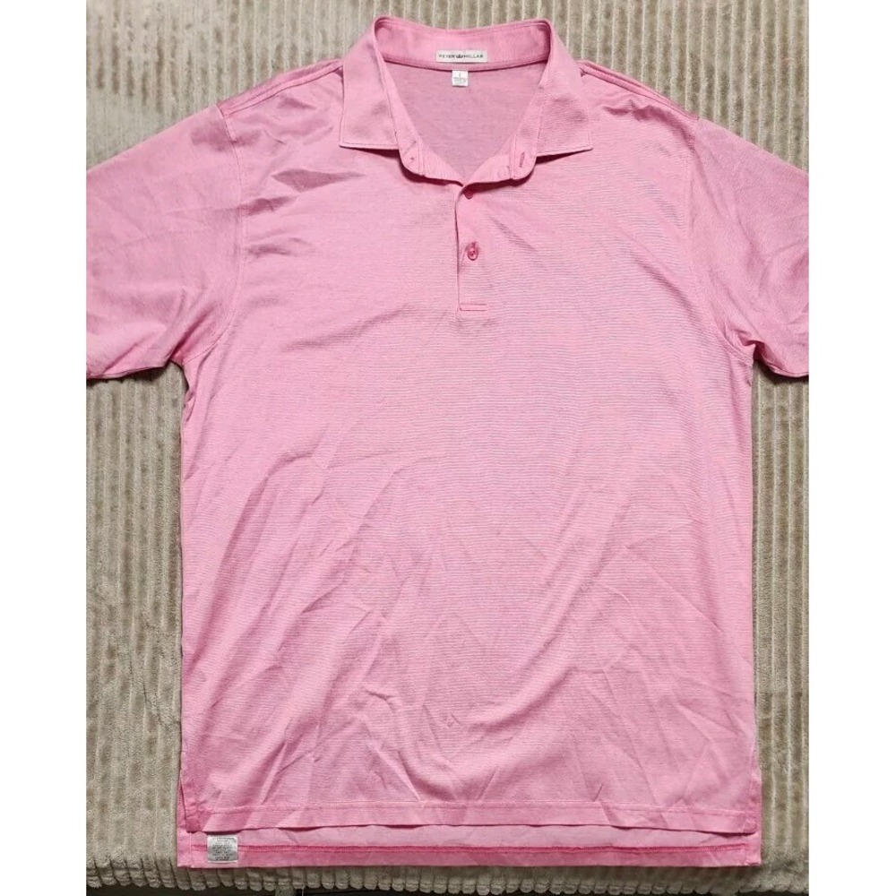 Peter Millar Men's Golf Polo Shirt Size L Pink 100% Cotton Comfort Leisure